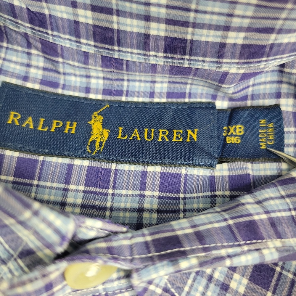 Ralph Lauren Mens 3XB Blue Plaid Pony Button Down Long Sleeve - Picture 4 of 6